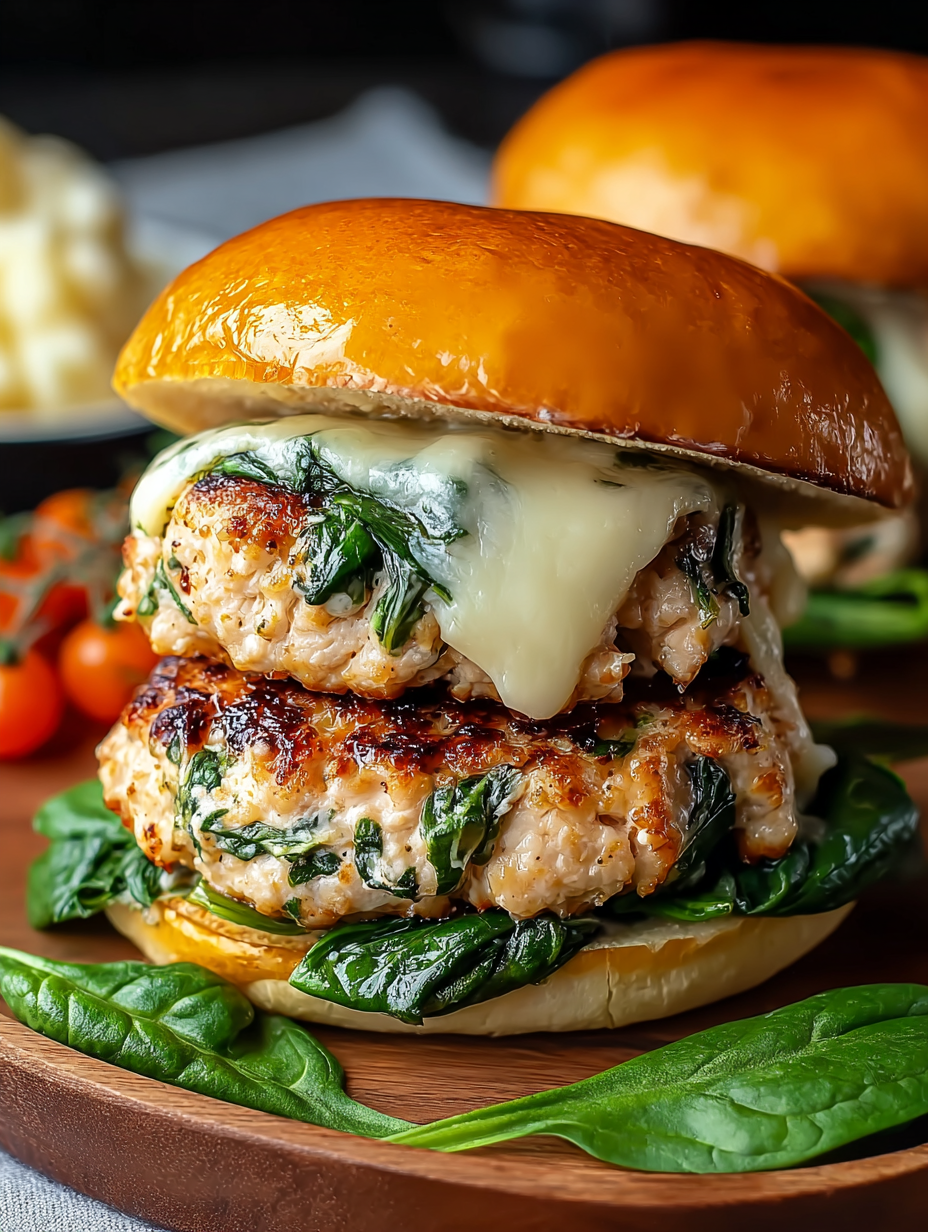 White Cheddar Spinach Chicken Burgers