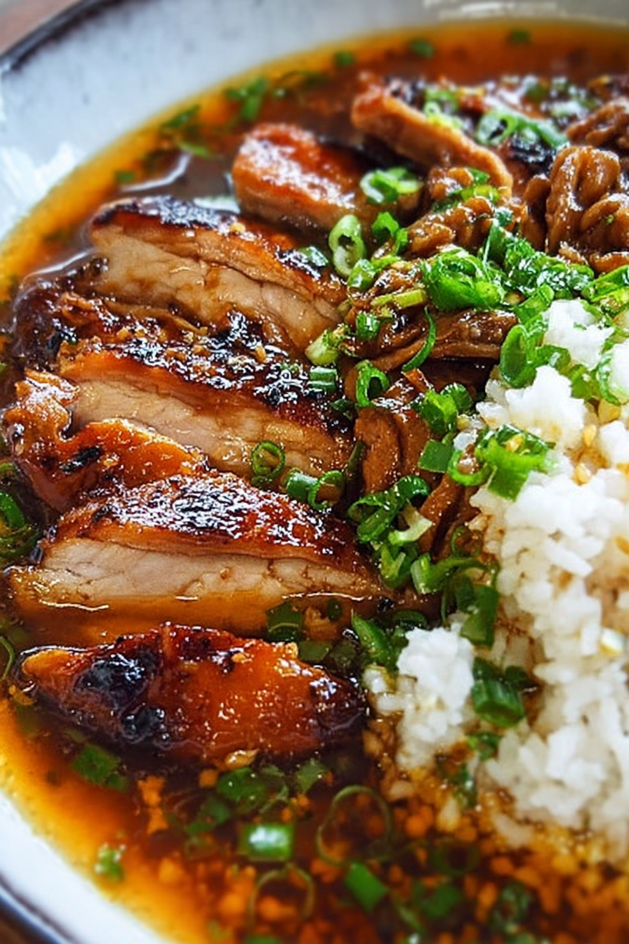 Caramelised Soy Chicken in Garlic Ginger Broth with Rice