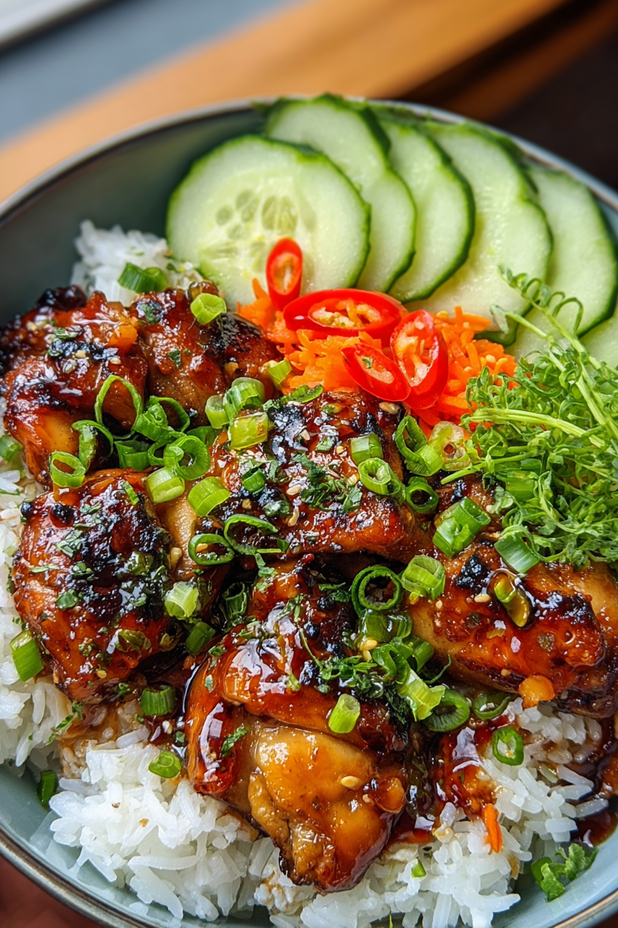 Sweet Chili Chicken Rice Bowls with Chicken Thighs