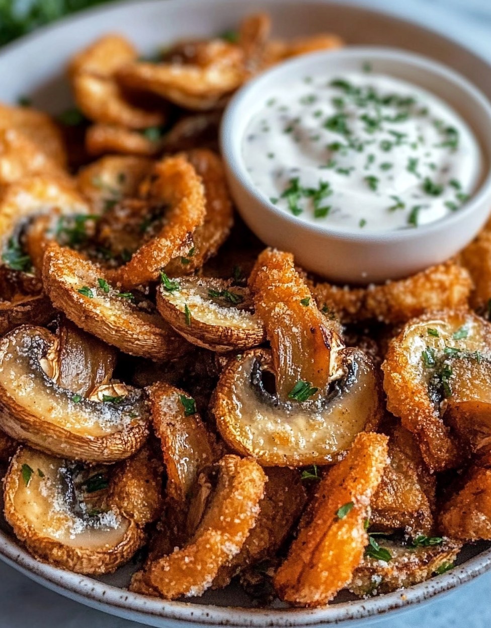 Fried Sliced Mushrooms with Ranch