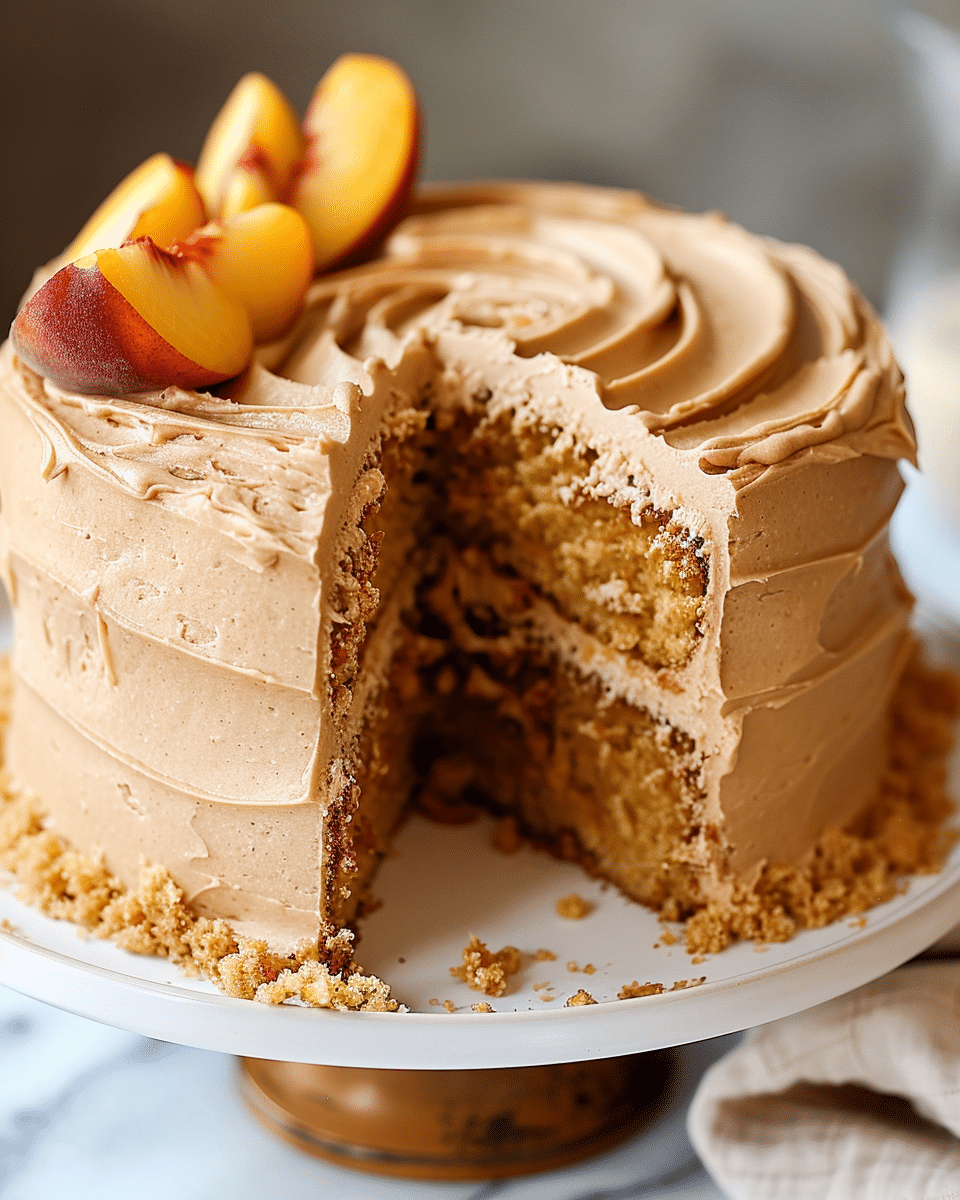Peach Cake with Brown Sugar Frosting