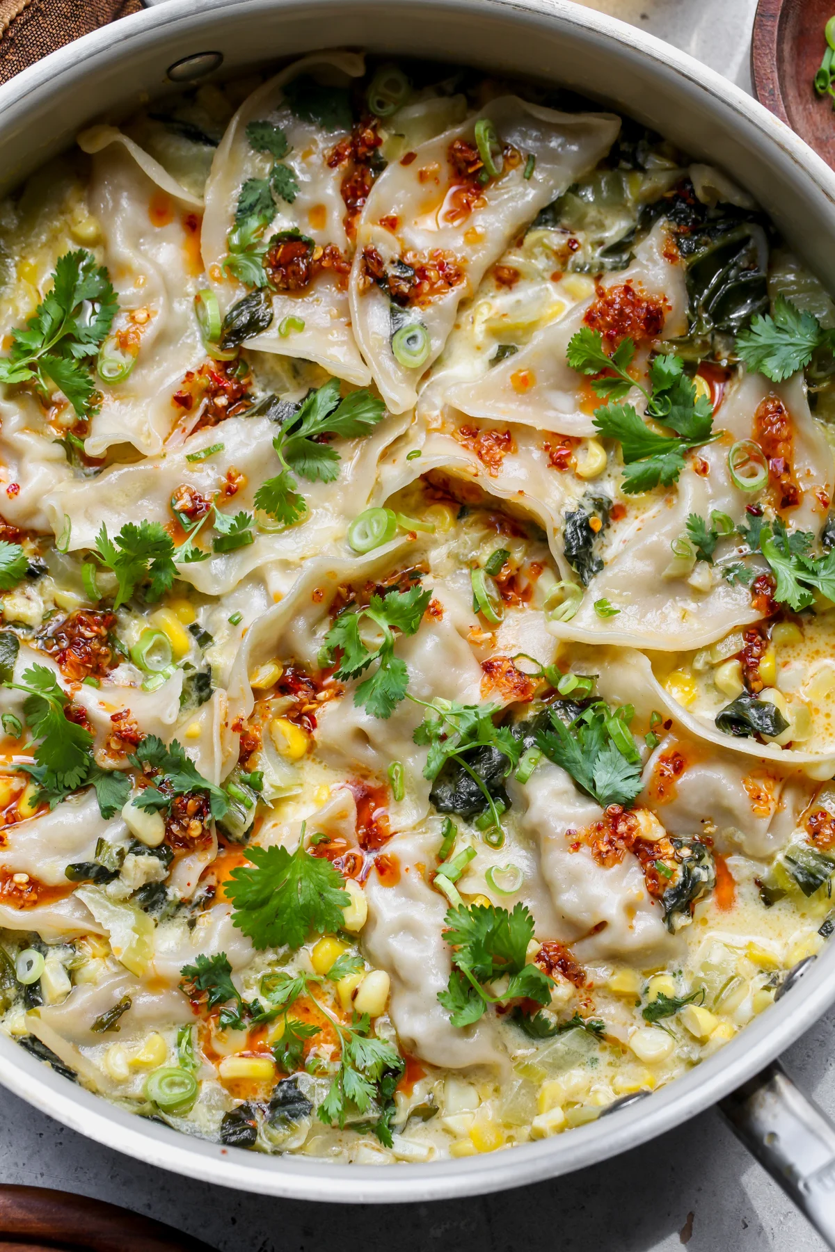 One Pan Sweet Corn Coconut Dumplings