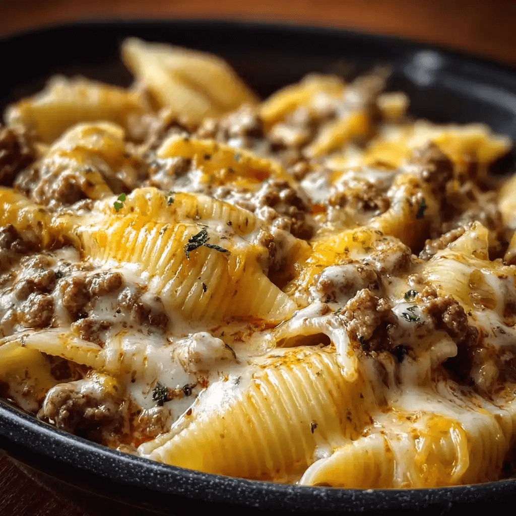 Crockpot Cheesy Ranch Beef Pasta Shells