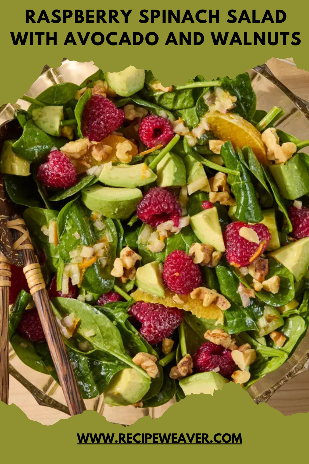raspberry spinach salad with avocado and walnuts