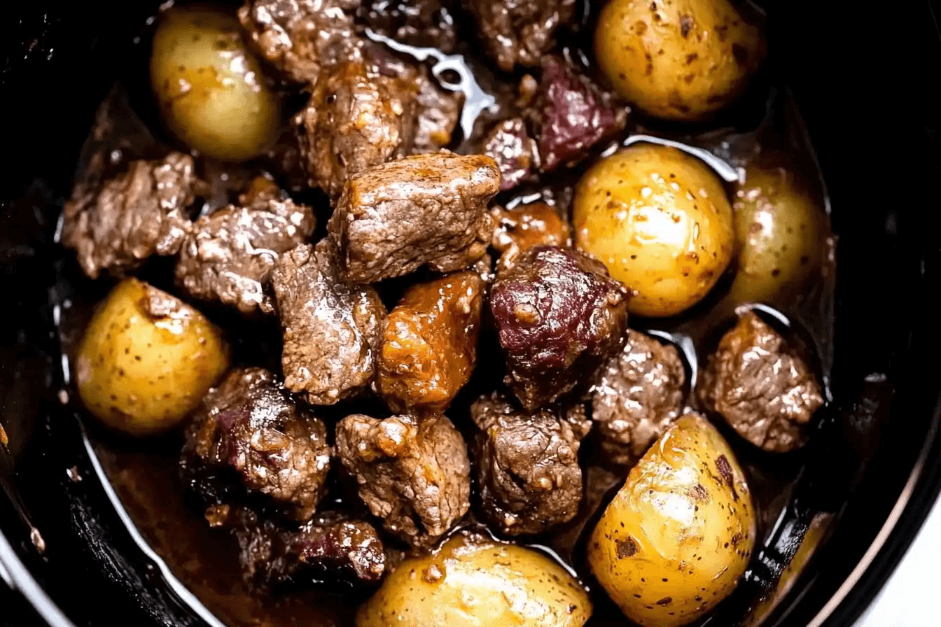 Savory Crockpot Garlic Butter Beef Bites with Potatoes