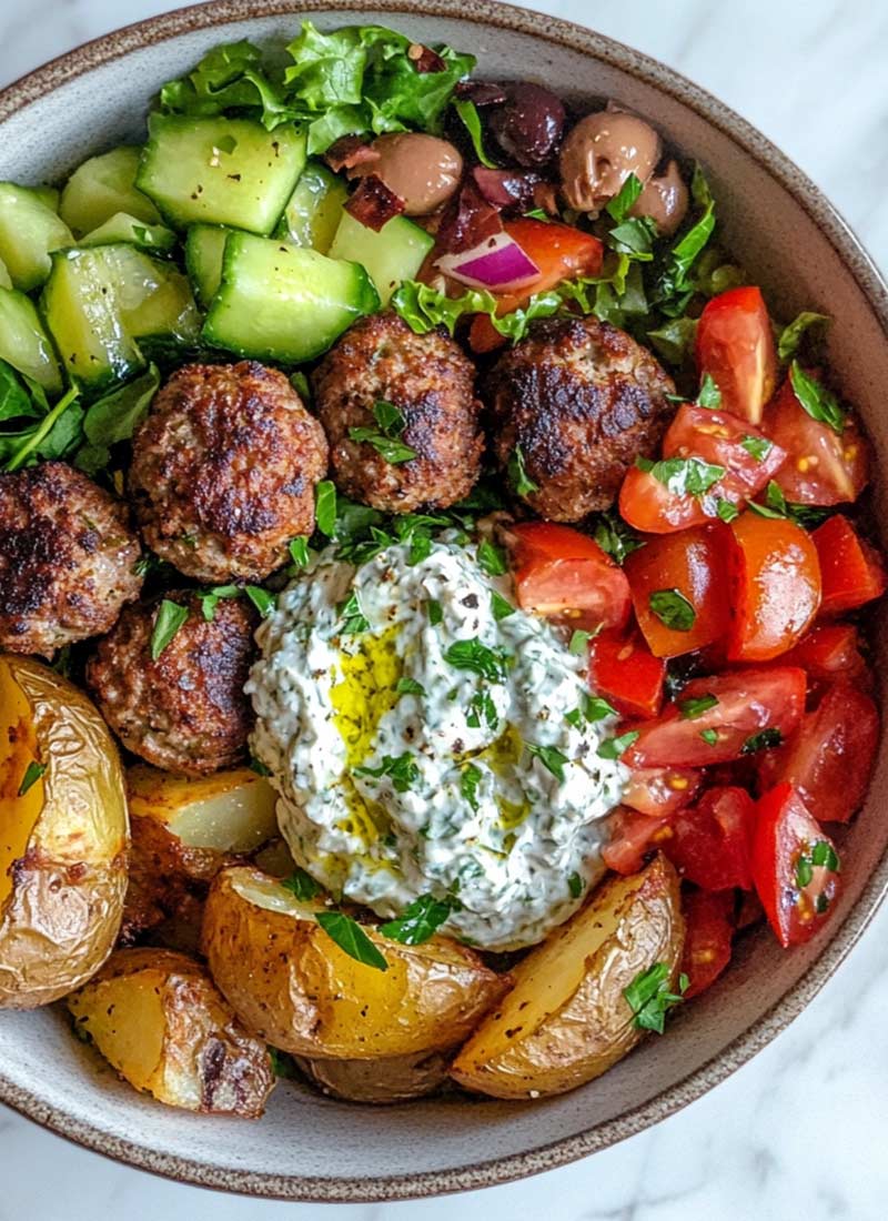 Delicious Greek Meatball Bowl Recipe for Home Cooks