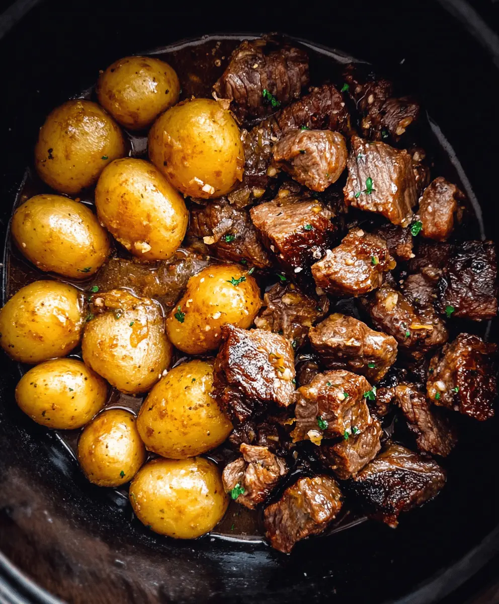 Easy Slow Cooker Garlic Butter Beef Bites with Potatoes: 7 Simple Ingredients