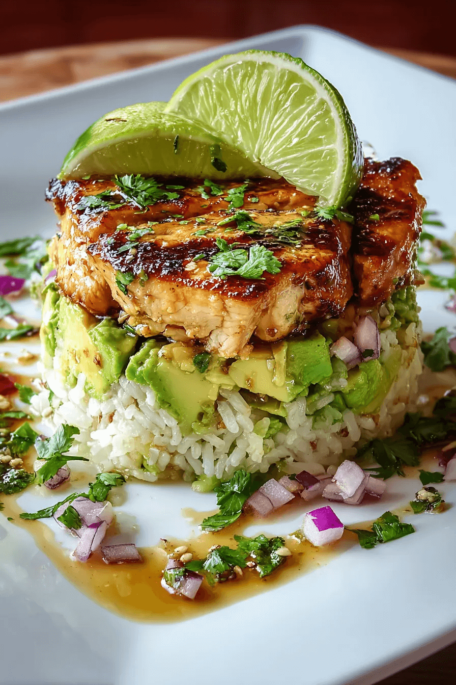 A Flavorful Honey Lime Chicken & Avocado Rice Stack