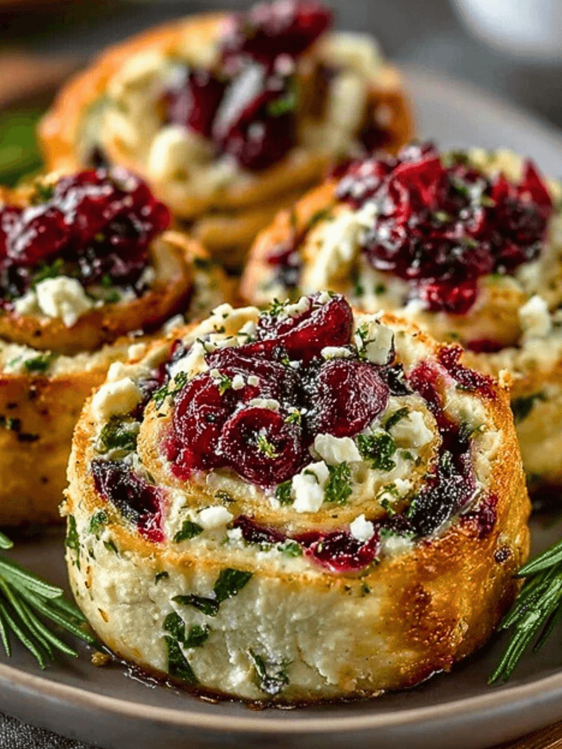 Cranberry Cream Cheese Pinwheels with Feta & Herbs