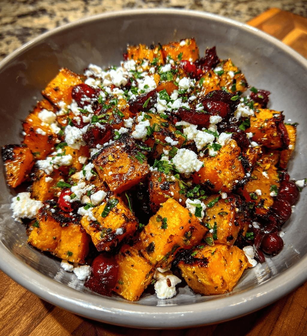 Roasted Butternut Squash with Cranberries and Feta Bliss