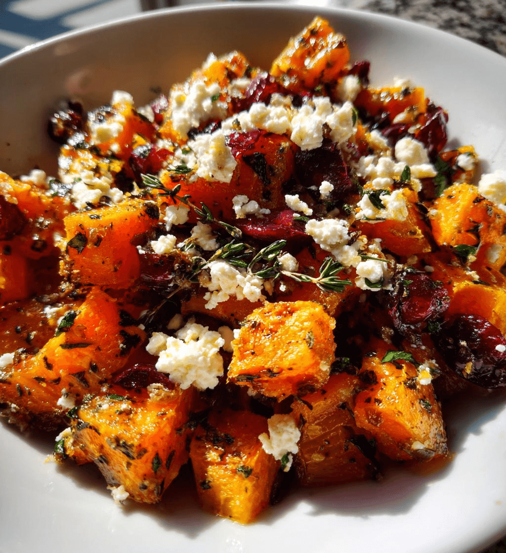 Roasted Butternut Squash with Cranberries and Feta Bliss