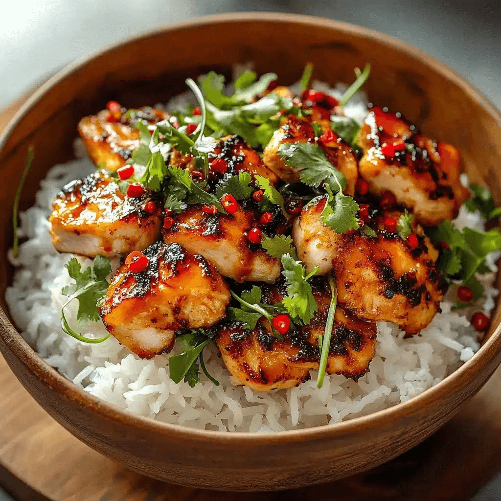 Spicy Maple Chicken and Creamy Coconut Rice Bowl